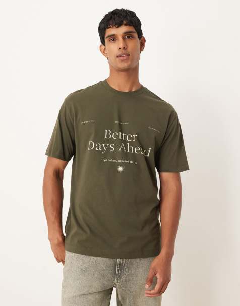 ASOS DESIGN – Grön, avslappnad t-shirt med texttryck - view 1