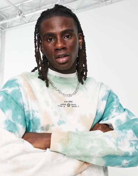 ASOS DESIGN – Grön batikmönstrad sweatshirt i oversize med text - view 1