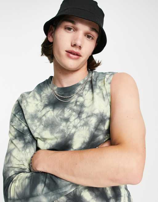 ASOS DESIGN – Grön batikmönstrad t-shirt i smal passform med en lång ärm, 3 av 4