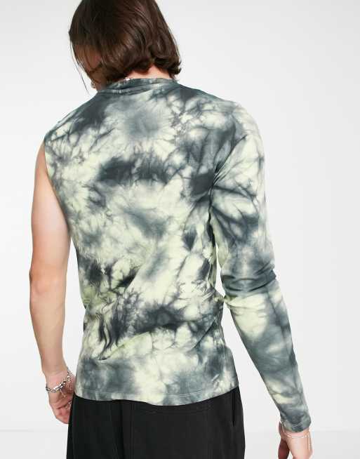 ASOS DESIGN – Grön batikmönstrad t-shirt i smal passform med en lång ärm, 4 av 4