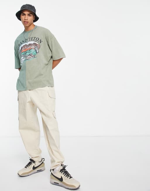 ASOS DESIGN – Grön, blockfärgad t-shirt i oversize med Grand Teton-tryck, 3 av 4