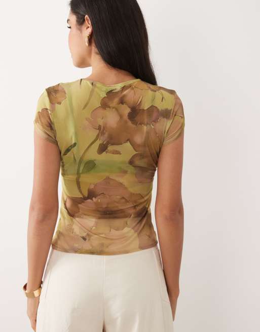 ASOS DESIGN – Grön, blommig topp i mesh, 3 av 4