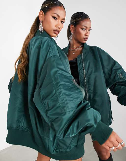 ASOS DESIGN – Grön bomberjacka i oversize