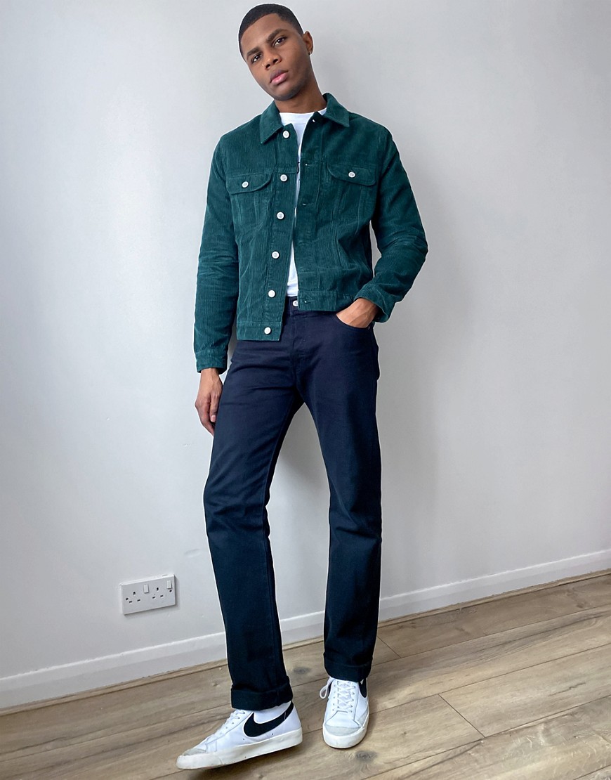 ASOS DESIGN – Grön cowboyjacka i manchestertyg-Blå