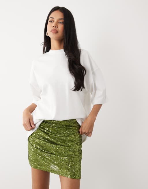 ASOS DESIGN – Grön, draperad minikjol med paljetter, 2 av 5
