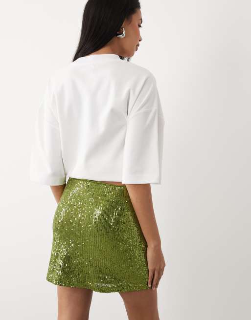 ASOS DESIGN – Grön, draperad minikjol med paljetter, 4 av 5