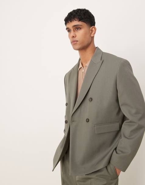 ASOS DESIGN – Grön, dubbelknäppt kostymkavaj med boxig passform - view 1