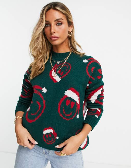 ASOS DESIGN – Grön jultröja med smiley-mönster, 3 av 4
