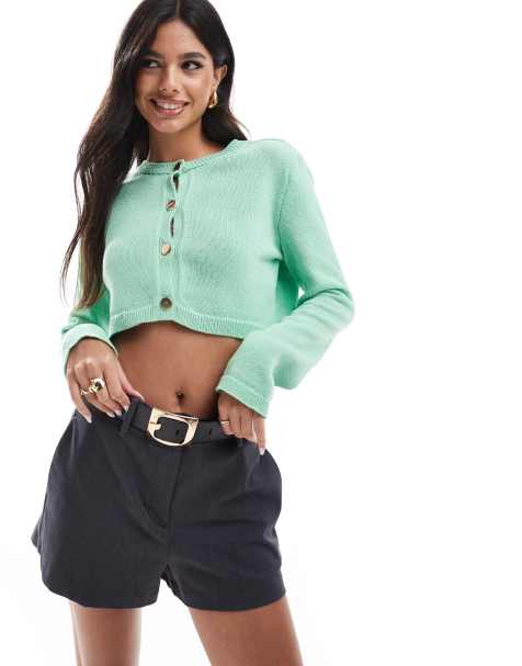 ASOS DESIGN – Grön, kort kofta med guldfärgade knappar - view 1