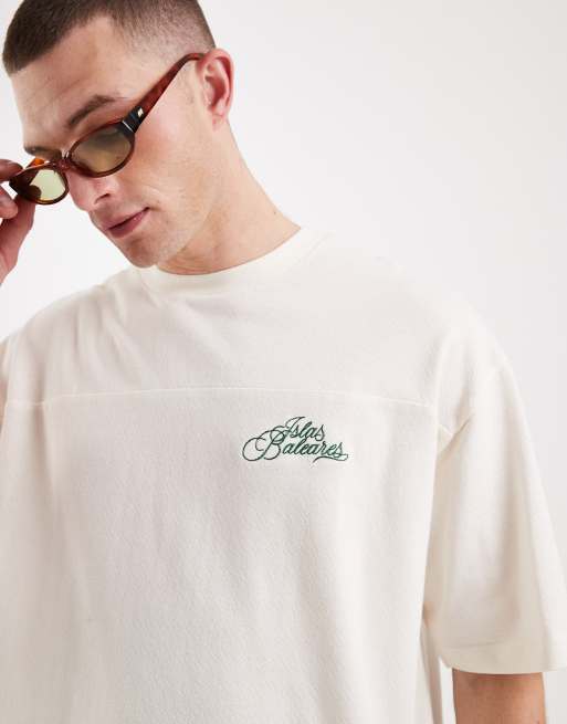 ASOS DESIGN – Grön, kraftig t-shirt i oversize med textbroderi i crepe, 5 av 5