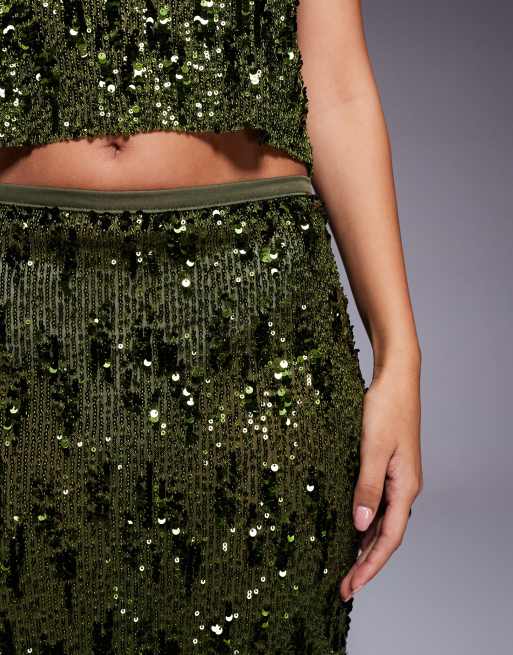 ASOS DESIGN – Grön maxikjol i mesh med paljetter, del av set, 5 av 5