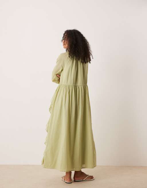 ASOS DESIGN – Grön maxiklänning med rund halsringning, ryschad midja och volanger, 4 av 4