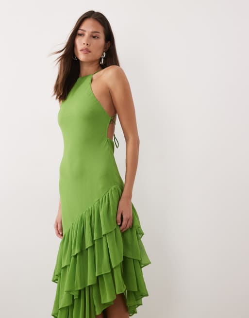 ASOS DESIGN – Grön maxiklänning med smala axelband och volangfåll, 4 av 4