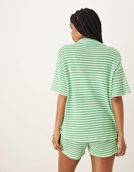 ASOS DESIGN – Grön- och vitrandig, stickad skjorta i oversize, del av set, 4 av 4
