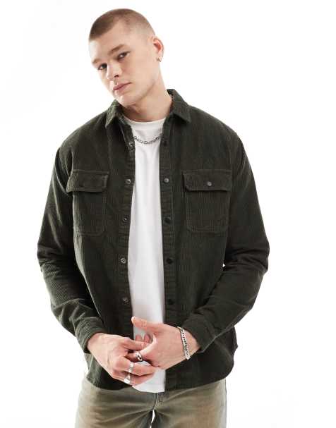 ASOS DESIGN – Grön overshirt i manchester med tryckknappar - view 1