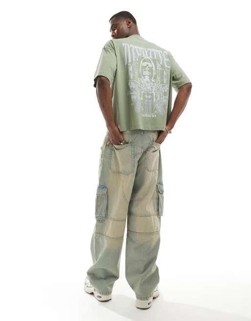 ASOS DESIGN – Grön oversize t-shirt med boxig passform och tryck baktill