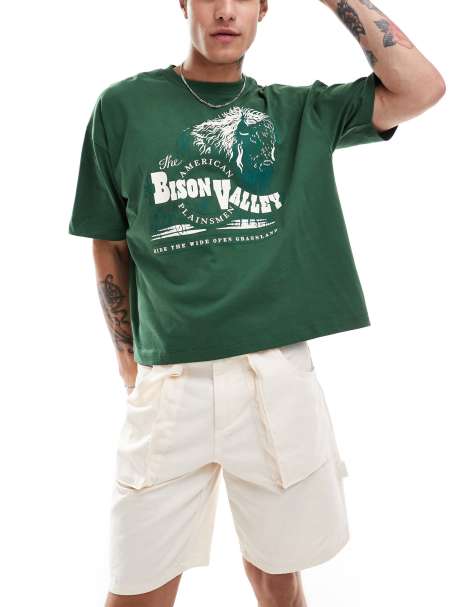 ASOS DESIGN – Grön, oversize t-shirt med boxig passform och tryck framtill - view 1
