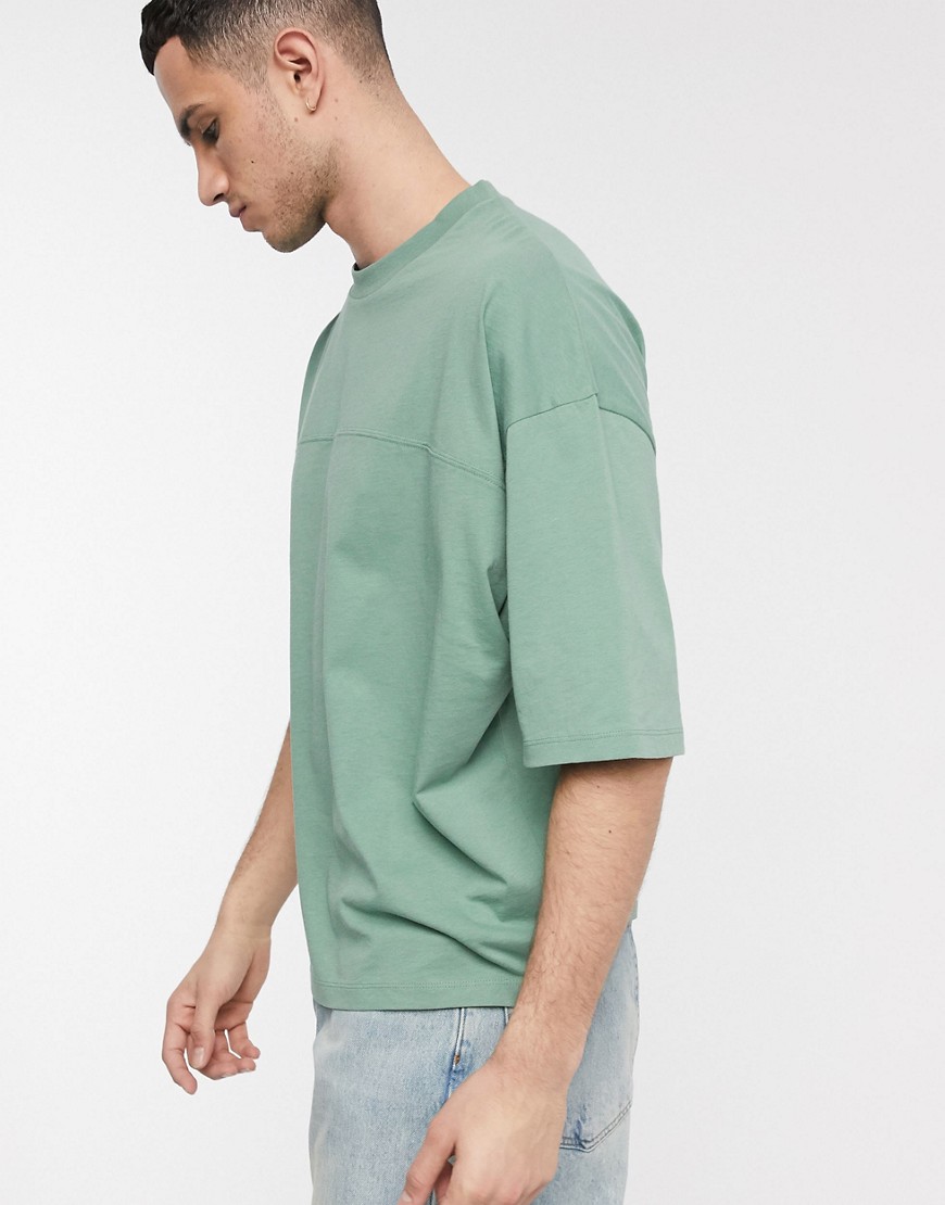 ASOS DESIGN – Grön oversize-t-shirt med dekorativ söm-Beige