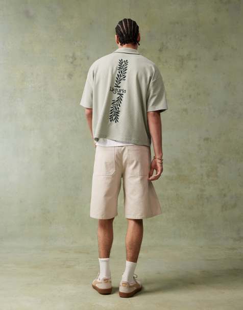ASOS DESIGN – Grön pikétröja med korta ärmar, boxig passform och broderi - view 1