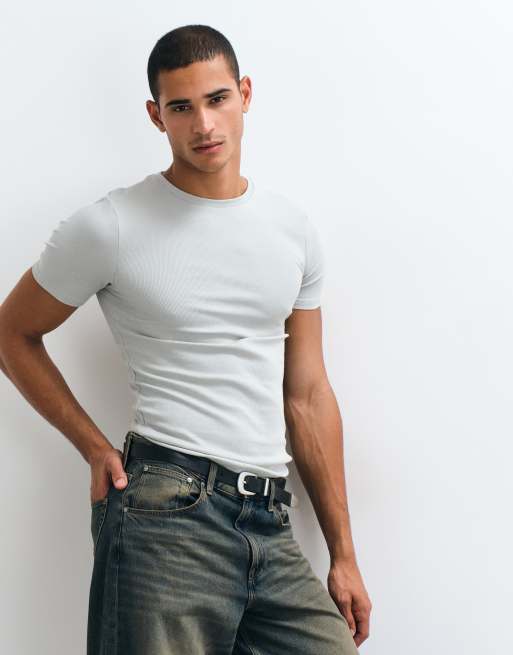 ASOS DESIGN – Grön, ribbad, enkel t-shirt i muscle fit, 5 av 5
