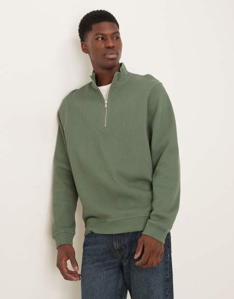 ASOS DESIGN – Grön, ribbad sweatshirt med kvartslång dragkedja - view 1