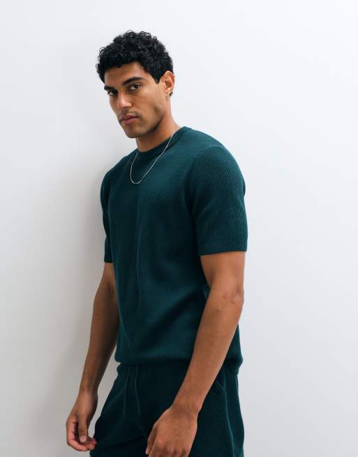ASOS DESIGN – Grön, ribbstickad t-shirt med rund halsringning, del av set, 4 av 5