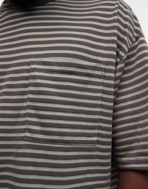 ASOS DESIGN – Grön, smalrandig t-shirt i oversize med boxig passform och ficka, 5 av 5