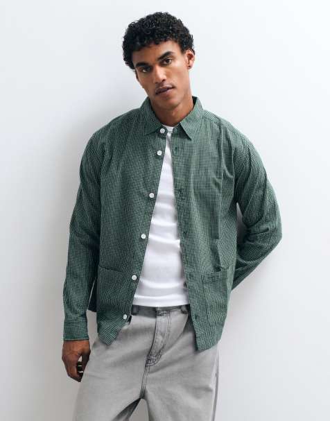 ASOS DESIGN – Grön, smårutig skjorta med avslappnad passform och fickor - view 1