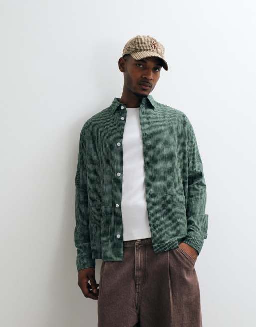 ASOS DESIGN – Grön, smårutig skjorta med avslappnad passform och fickor, 5 av 5