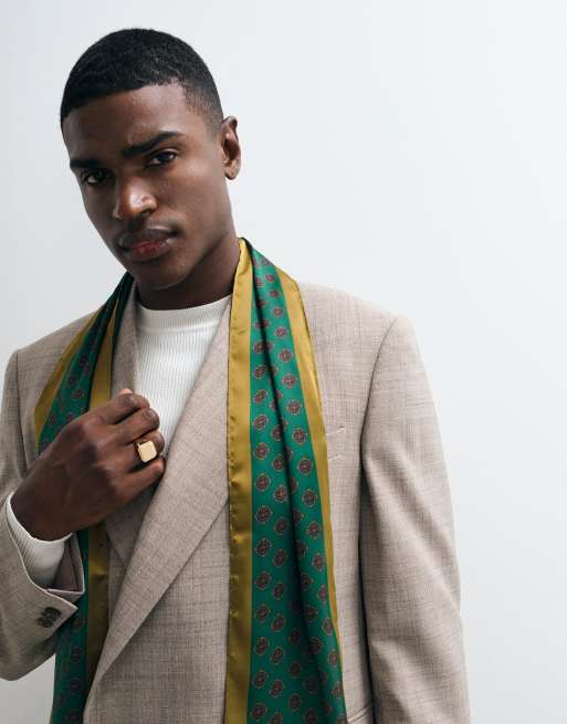 ASOS DESIGN – Grön smoking-scarf i satin med vintageinspirerat mönster, 3 av 3