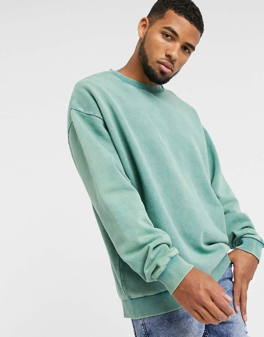 ASOS DESIGN – Grön stentvättad sweatshirt i oversize-modell