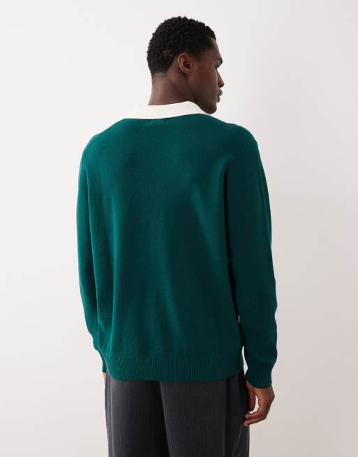 ASOS DESIGN – Grön, stickad, avslappnad pikétröja med långa ärmar och sprund, 3 av 5