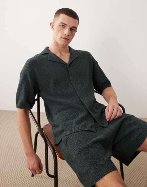 ASOS DESIGN – Grön, stickad pikétröja med avslappnad passform, del av set - view 1