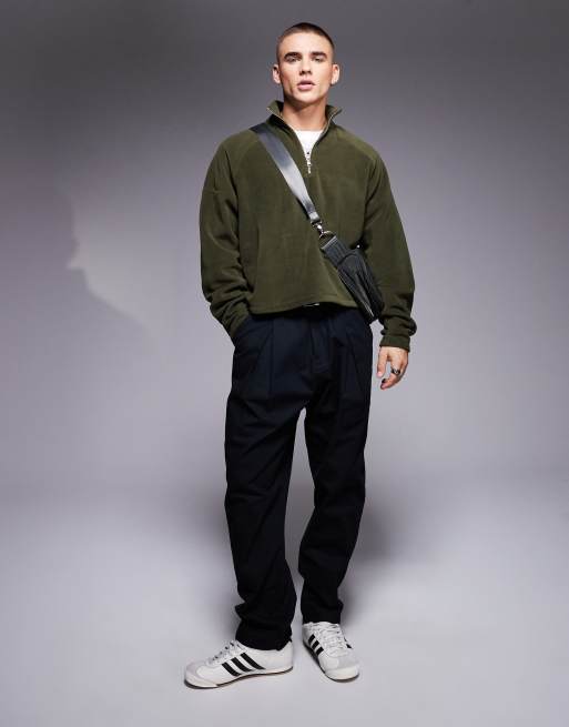 ASOS DESIGN – Grön sweatshirt i fleece och oversize med kvartslång dragkedja, 3 av 4