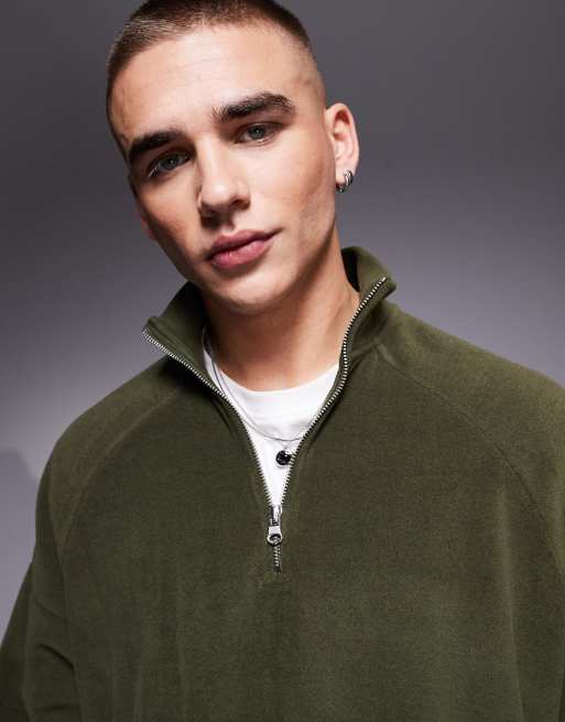 ASOS DESIGN – Grön sweatshirt i fleece och oversize med kvartslång dragkedja, 4 av 4