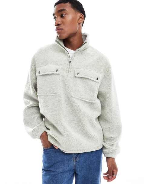 ASOS DESIGN – Grön sweatshirt i teddy och oversize med kvartslång dragkedja - view 1