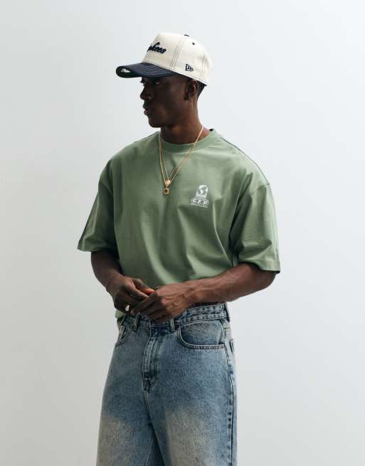 ASOS DESIGN – Grön t-shirt i oversize med boxig passform och tryck på bröstet, 4 av 5