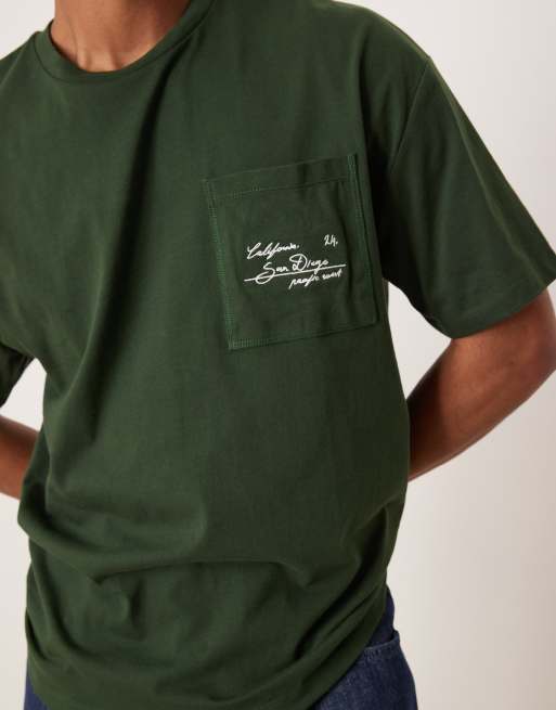 ASOS DESIGN – Grön t-shirt i oversize med broderat tryck på fickan, 4 av 4