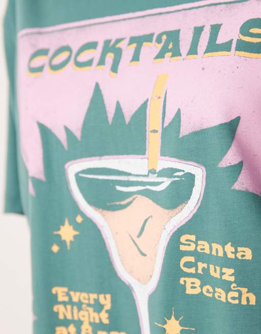 ASOS DESIGN – Grön t-shirt i oversize med 'cocktails and sunsets'-tryck, 3 av 4