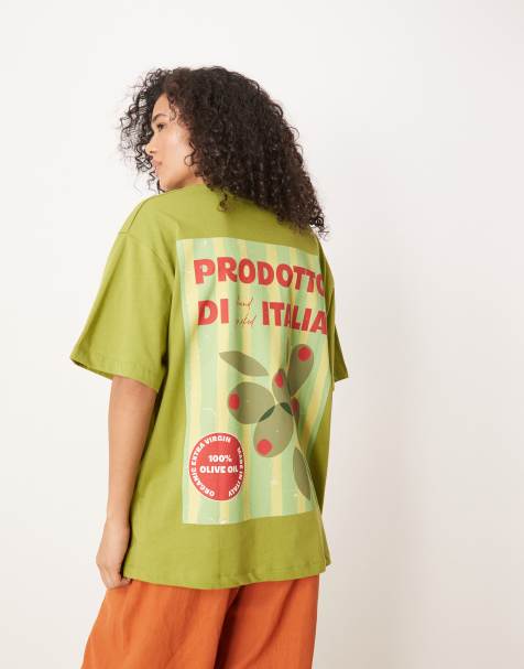 ASOS DESIGN – Grön t-shirt i oversize med Italia- och olivtryck - view 1