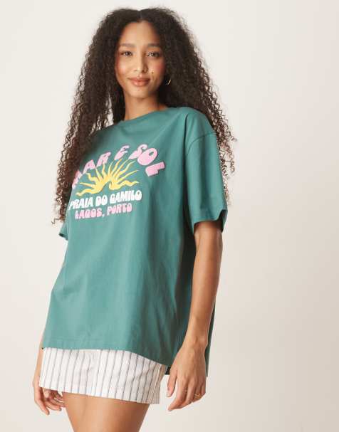 ASOS DESIGN – Grön t-shirt i oversize med soltryck - view 1