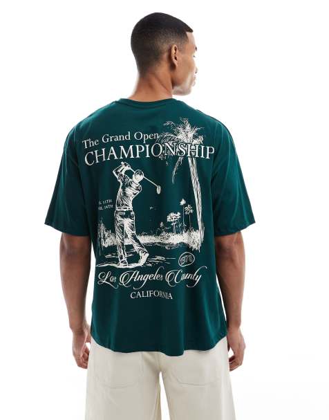 ASOS DESIGN – Grön t-shirt i oversize med sporttryck baktill - view 1