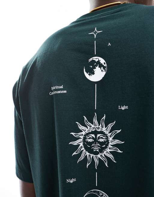 ASOS DESIGN – Grön t-shirt i oversize med stjärnhimmelstryck baktill, 3 av 4