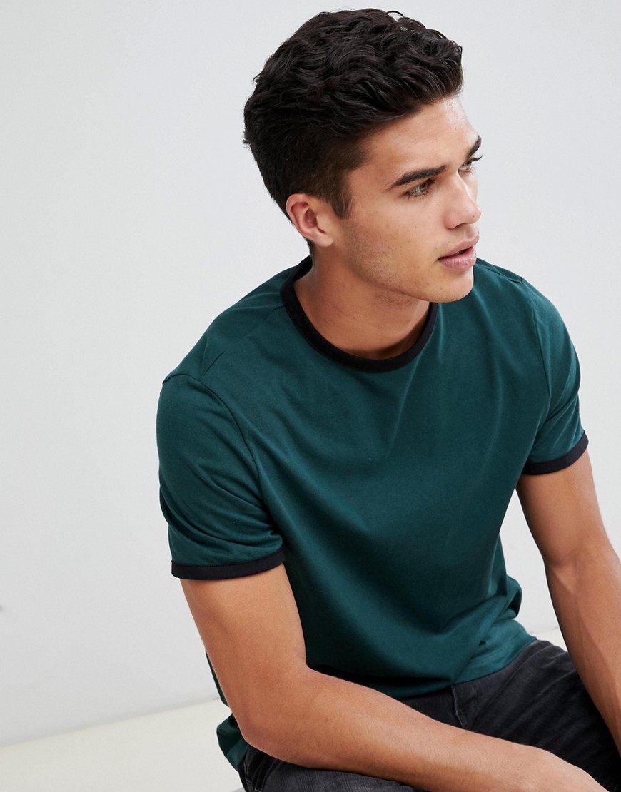 ASOS DESIGN – Grön t-shirt med rund halsringning och kontrasterande kantning