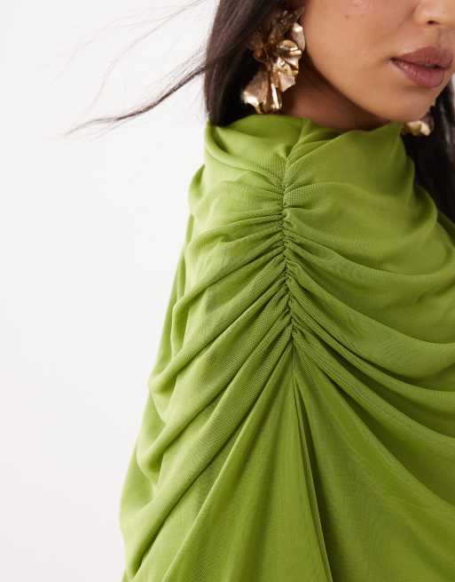 ASOS DESIGN – Grön topp i mesh med långa ärmar, draperad ringning och överlager, 2 av 4