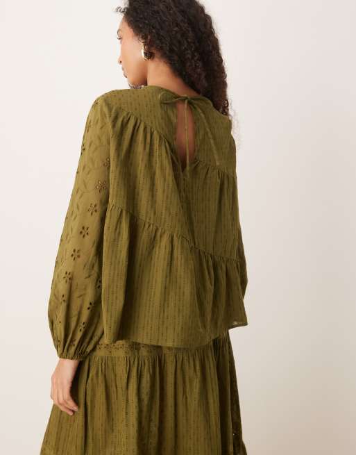 ASOS DESIGN – Grön topp med blandade broderier och långa volymärmar, 4 av 4