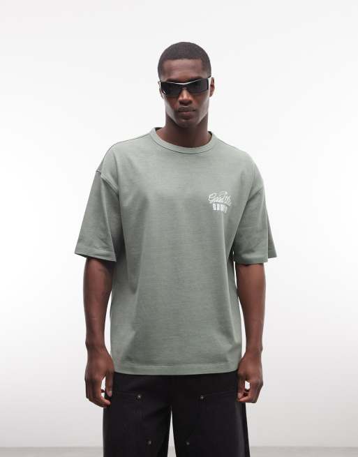 ASOS DESIGN – Grön, tvättad och kraftig t-shirt i oversized fit med texttryck, 4 av 5