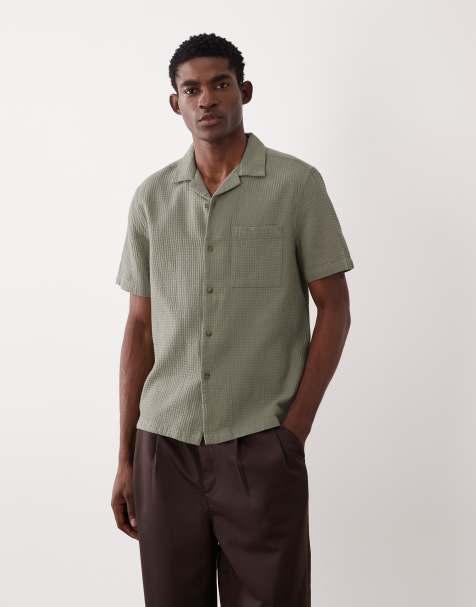 ASOS DESIGN – Grön, våfflad skjorta i regular fit med platt krage - view 1