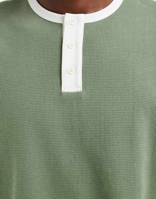 ASOS DESIGN – Grön, våfflad t-shirt med boxig oversize-passform och henleykrage, 3 av 5