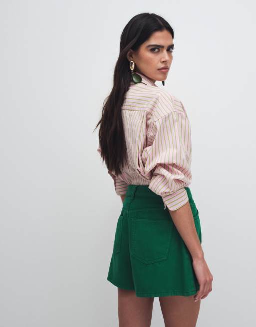 ASOS DESIGN – Gröna, a-linjeformade jeansshorts i lång modell, 2 av 7
